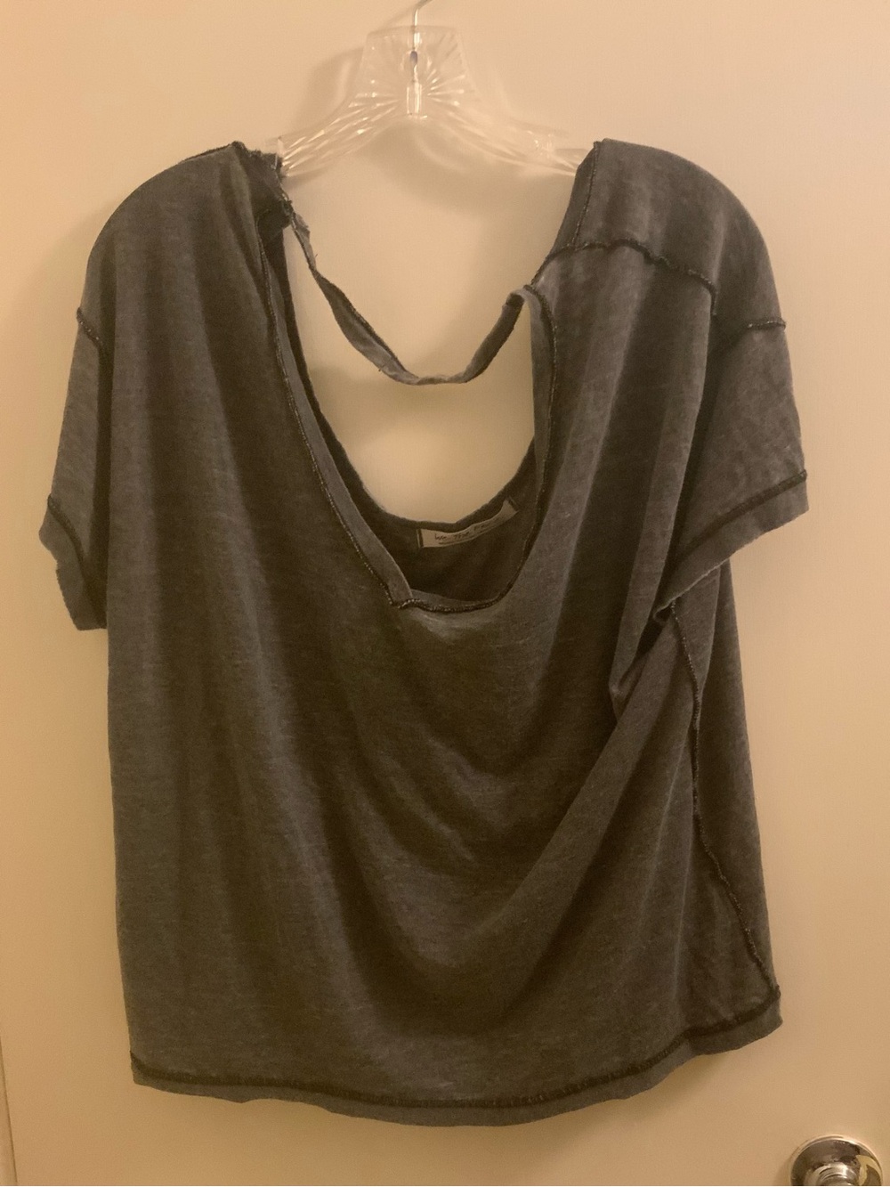Free People Charcoal Gray Scoop Back Short Sleeve Tee